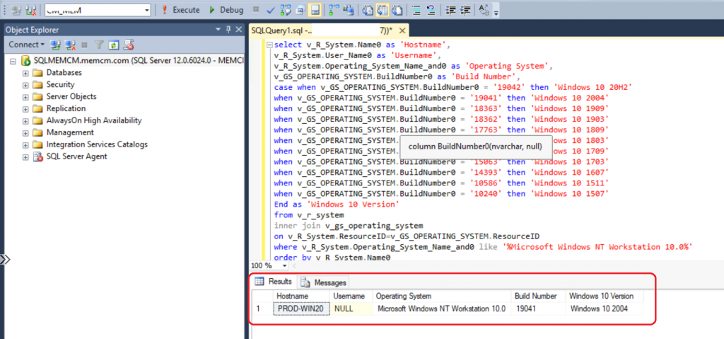 SCCM SQL Query Windows 10 Version Count Dashboard - Fig.1
