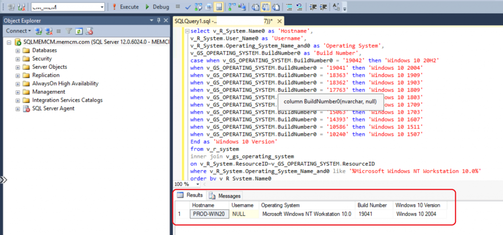 Windows 10 Version SQL Query - ConfigMgr SQL Query Windows 10 Version Count | Dashboard | SCCM