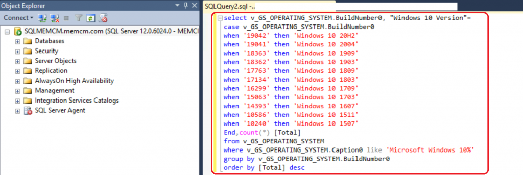 SCCM SQL Query Windows 10 Version Count Dashboard - Fig.2