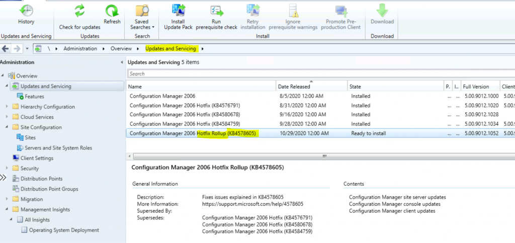 ConfigMgr 2006 Hotfix KB4578605  SCCM | Update Rollup | 22 Fixes