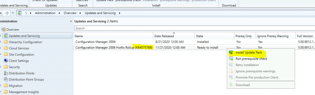 SCCM 2006 Revised Update Rollup Hotfix KB4575789 ConfigMgr