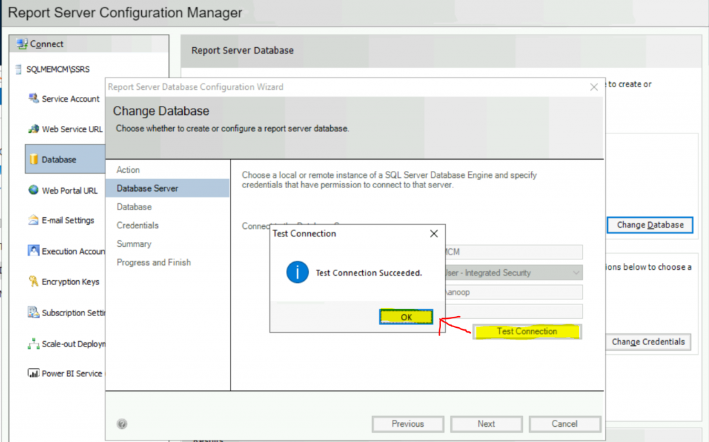 ConfigMgr Create a New Database for SSRS Reporting Service