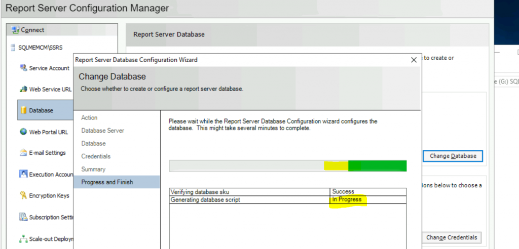 ConfigMgr Create a New Database for SSRS Reporting Service