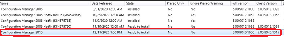 ConfigMgr 2010 Version