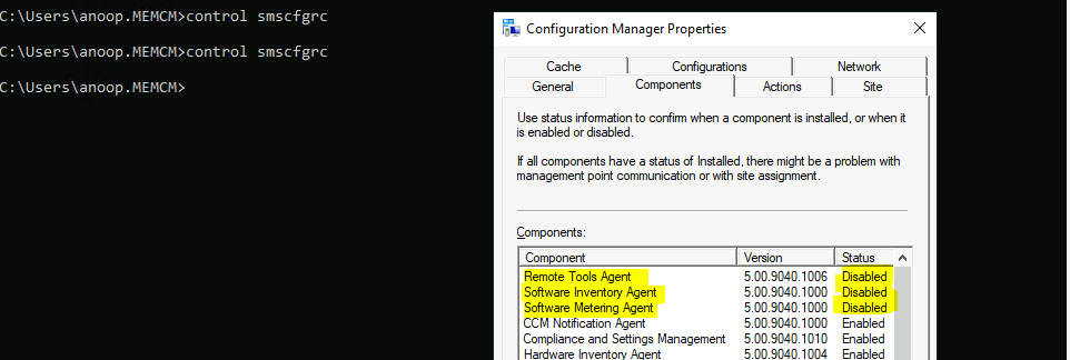 ConfigMgr Client Component Status | Installed | Enabled | Disabled | SCCM | Configuration Manager - Fig.3