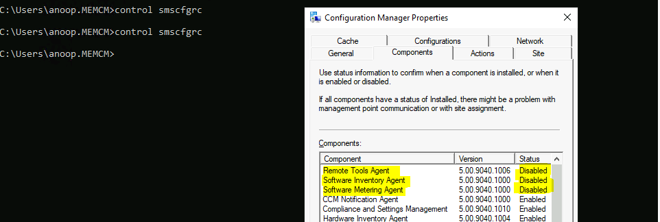 ConfigMgr Client Component Status | Installed | Enabled | Disabled | SCCM | Configuration Manager 1