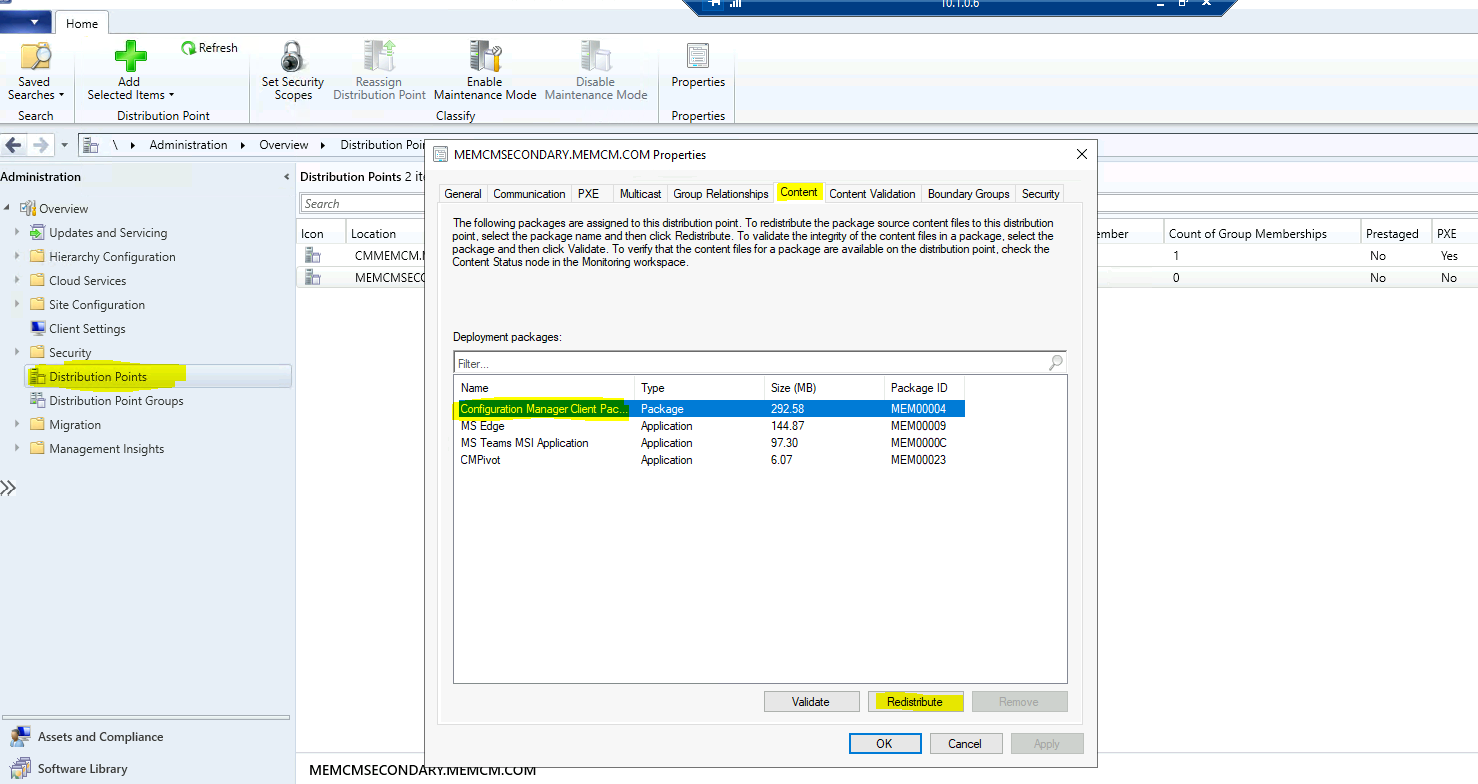 ConfigMgr Redistribute Content To Distribution Point SCCM Package