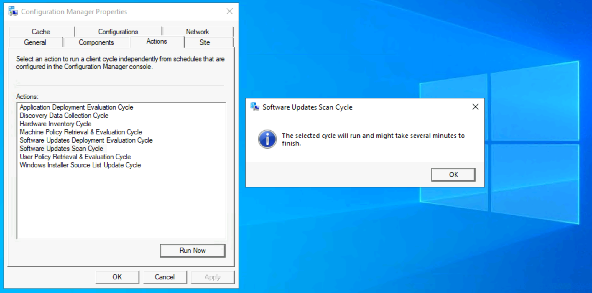 Configmgr Software Updates Scan Cycle Client Action Sccm Configuration Manager Endpoint