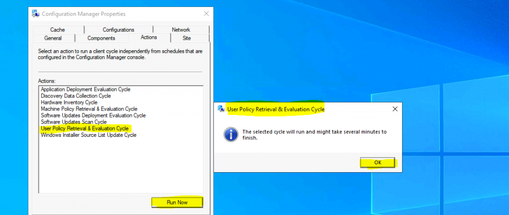ConfigMgr User Policy Retrieval & Evaluation Cycle Client Action | SCCM