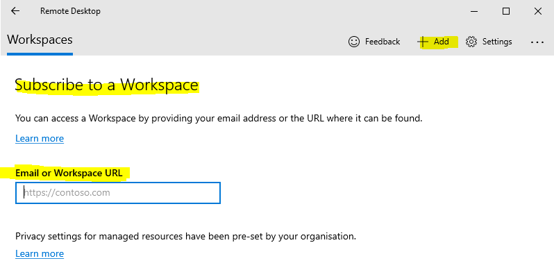 WVD Workspace URL | Remote Desktop App from Microsoft Store