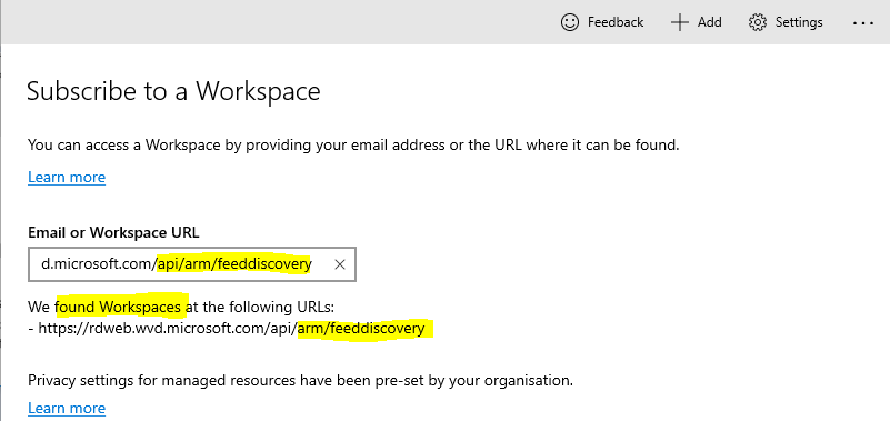 WVD Workspace URL | Remote Desktop App from Microsoft Store