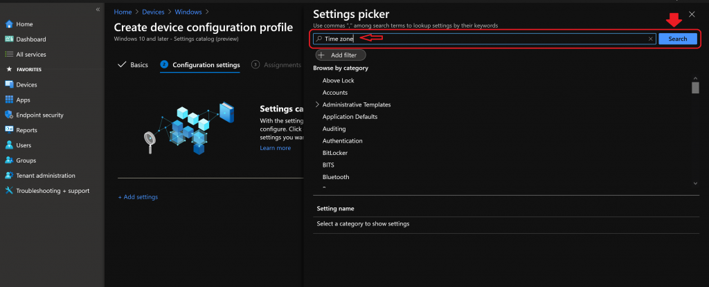 How to Set Time Zone for WVD VMs with Endpoint Manager | Intune Policies | Settings Catalog