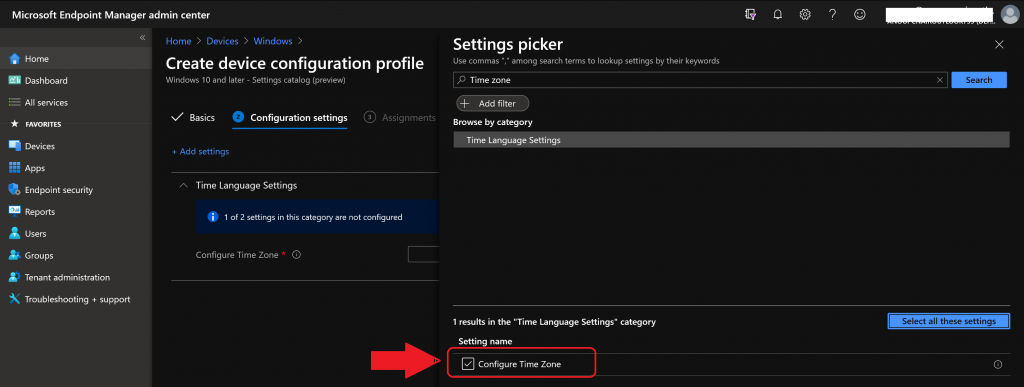 How to Set Time Zone for WVD VMs with Endpoint Manager | Intune Policies | Settings Catalog