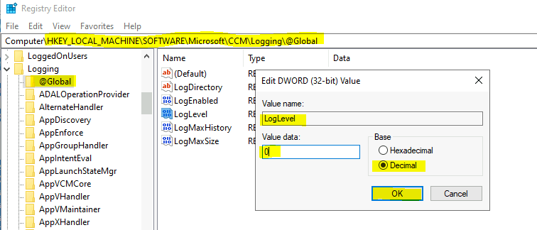 ConfigMgr Client Enable Verbose Logging Debug Logging | SCCM