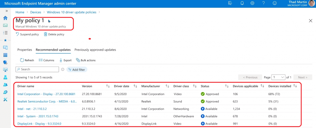 Intune Driver Firmware Update Policies | Review Approve Schedule Suspend Options - Pic Credits to Microsoft