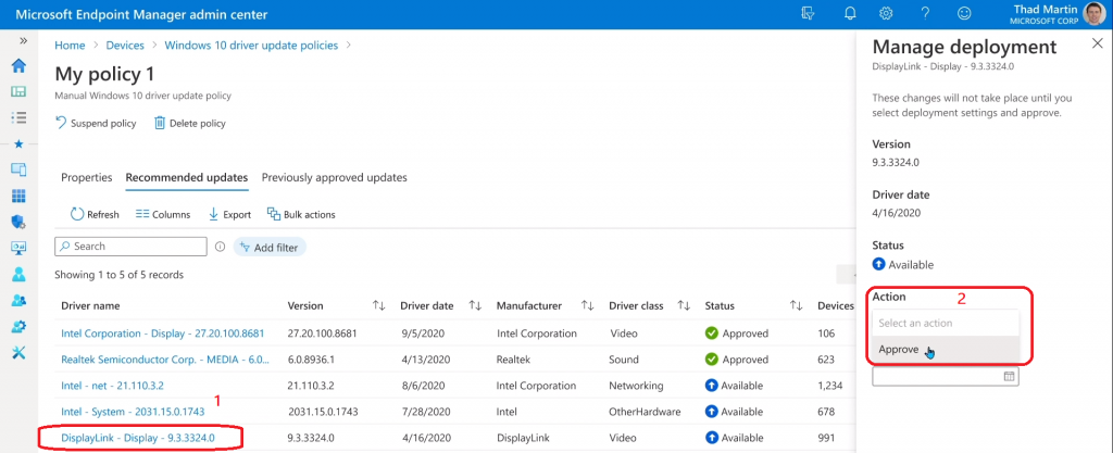 Intune Driver Firmware Update Policies | Review Approve Schedule Suspend Options - Pic Credits to Microsoft