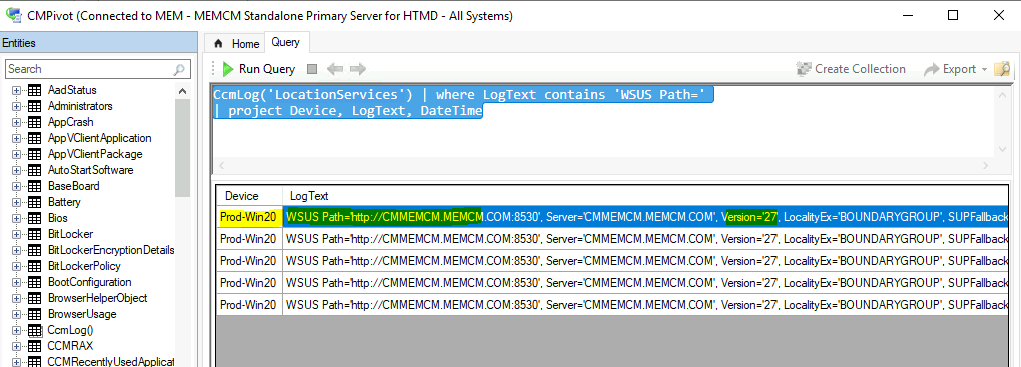 ConfigMgr CMPivot Query to Fetch WSUS Server Details of the Clients | SCCM