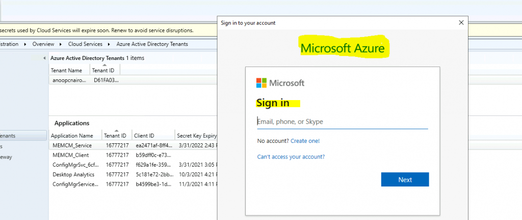 ConfigMgr Renew One or more Azure AD App Secrets used by Cloud Services | SCCM