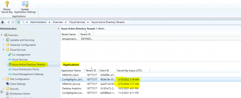 ConfigMgr Renew One or more Azure AD App Secrets used by Cloud Services | SCCM