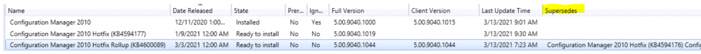 ConfigMgr Superseded By Supersedes Columns | SCCM