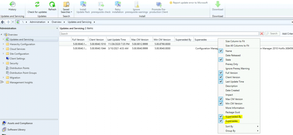 ConfigMgr Superseded By Supersedes Columns | SCCM