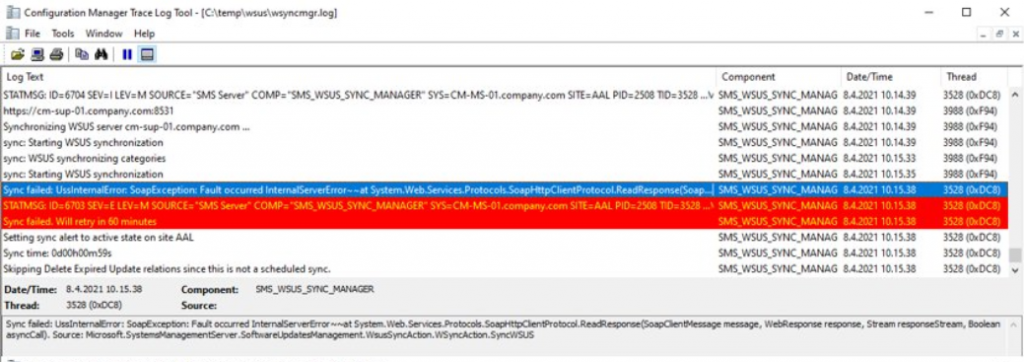 FIX: SCCM WSUS Sync Failed with UssInternalError SoapException Error 0x80131500 | ConfigMgr - Fig.1