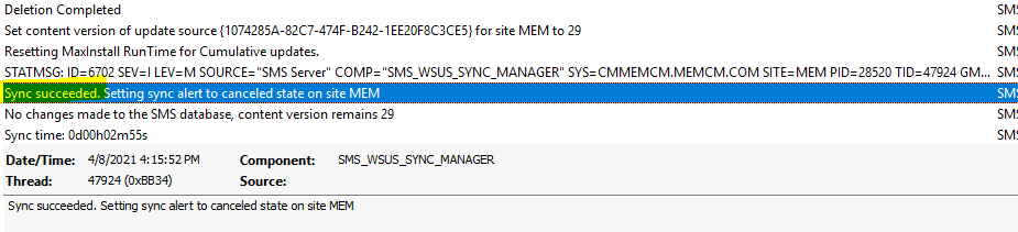 SCCM WSUS Sync Failed with UssInternalError SoapException Error 0x80131500