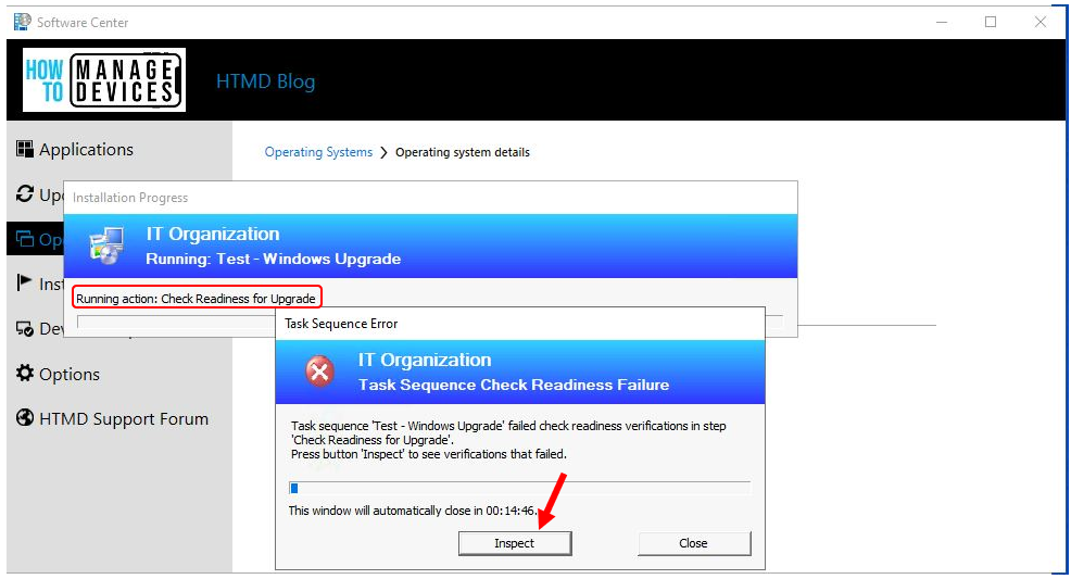 Check Readiness For Upgrade - Troubleshoot Windows Upgrade Task Sequence