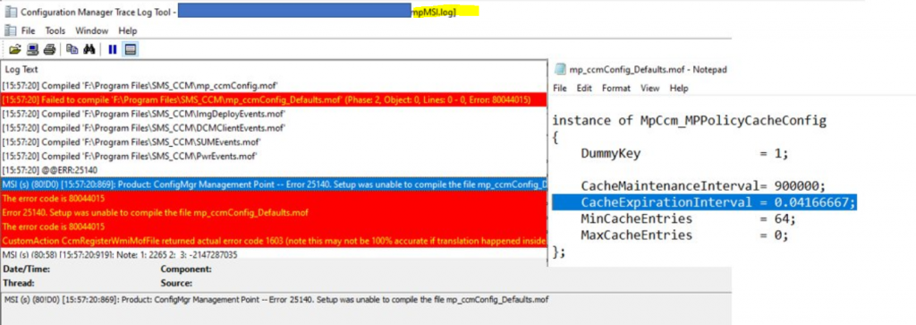 MP Installation Failed mp_ccmConfig_Defaults MOF file Couldn't be Compiled Error