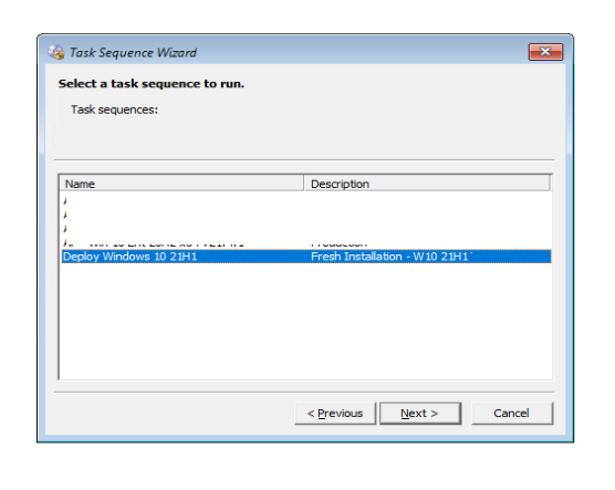 Select a task sequence to run - Deploy Windows 10 21H1 Using SCCM | ConfigMgr | Step by Step Guide