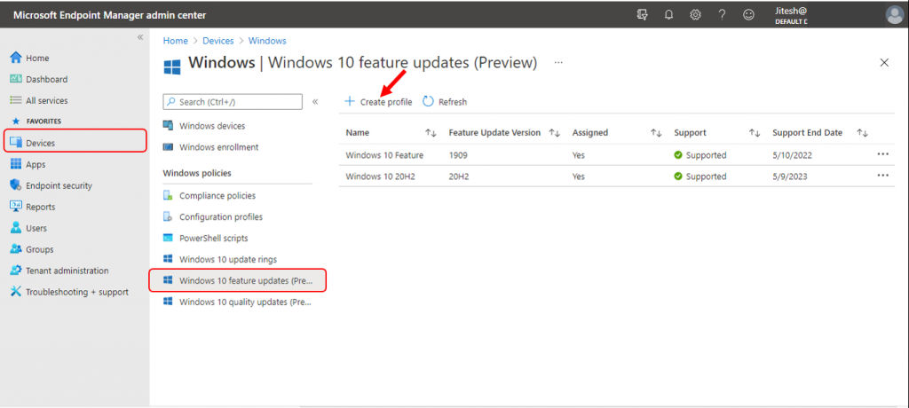 Intune WUfB Feature Update Policy to Upgrade Windows 10 21H1 | Endpoint Manager