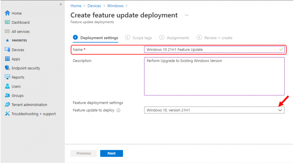 Intune WUfB Feature Update Policy to Upgrade Windows 10 21H1 | Endpoint Manager