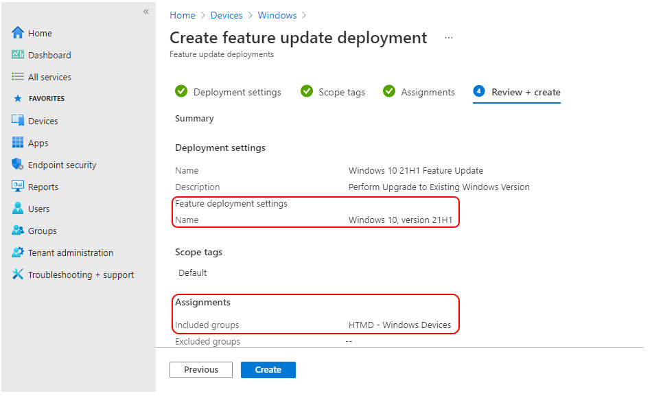 Intune WUfB Feature Update Policy to Upgrade Windows 10 21H1 | Endpoint Manager