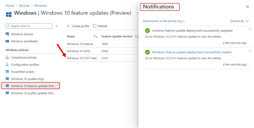 Intune WUfB Feature Update Policy to Upgrade Windows 10 21H1 | Endpoint Manager