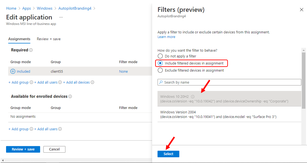 MEM Intune Filter Assignments 