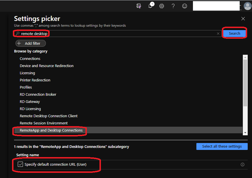 AVD Auto Feed Registration Intune Group Policy Setup Default Connection URL Options - Fig.4