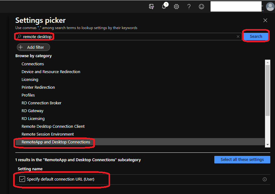 WVD Auto Feed Registration Intune Policy Setup | Default Connection URL Options |  Auto Subscription Options