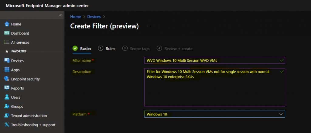 WVD Intune Filters to Target Apps Policies Only to Windows 10 Multi-session VMs | Windows Virtual Desktop | Endpoint Manager