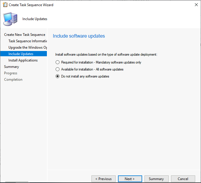 Include Software Updates - Create Upgrade SCCM Task Sequence for Windows 10