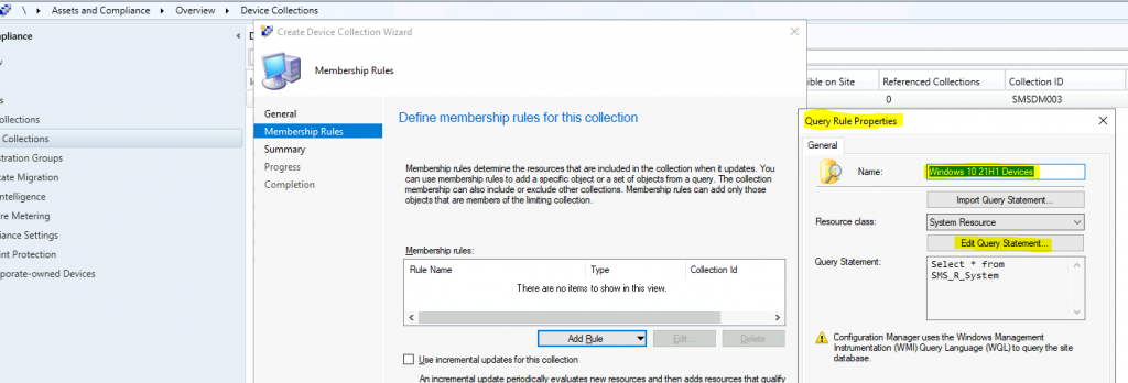 How to Create SCCM Windows 10 21H1 Device Collection Using WQL Query ConfigMgr | Endpoint Manager