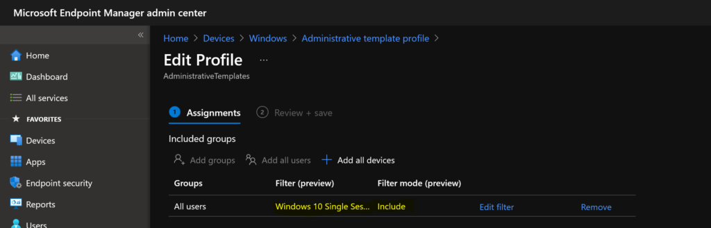 MEM Intune: Create Assignment Filters for Azure Virtual Desktop Single Session Windows 10 | AVD