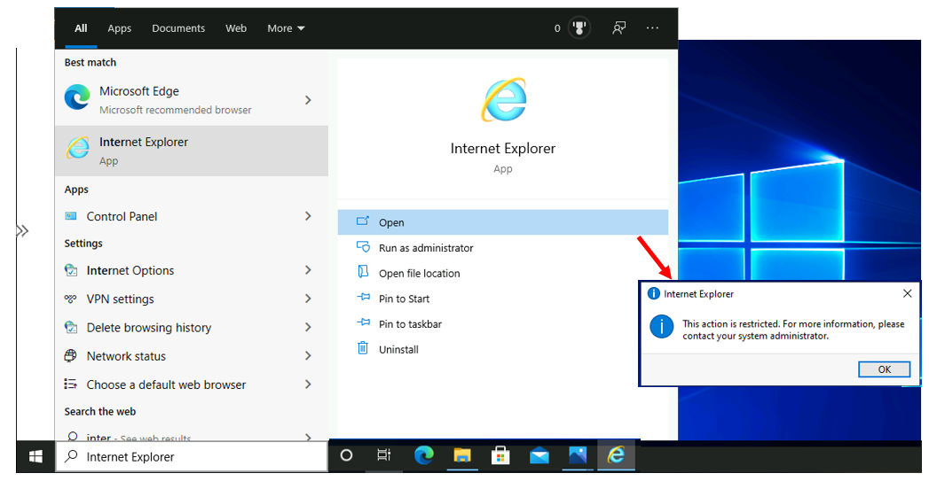 Hotfix to Remove IE Browser App from Windows 10 Devices 4