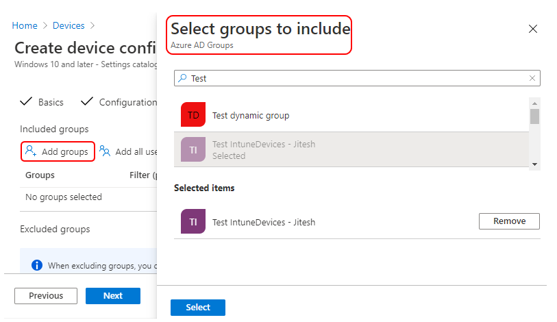 Assignments – Select groups to include | Remove Recently Added Apps from Start Menu