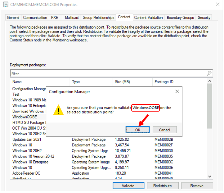 Validate Content on Distribution Point - Content Validation Options in SCCM