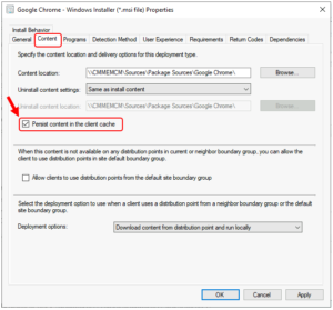 SCCM Persist Content In The Client Cache Options | ConfigMgr | Endpoint ...