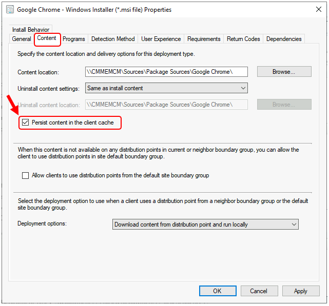 SCCM Persist Content in the Client Cache Option | ConfigMgr