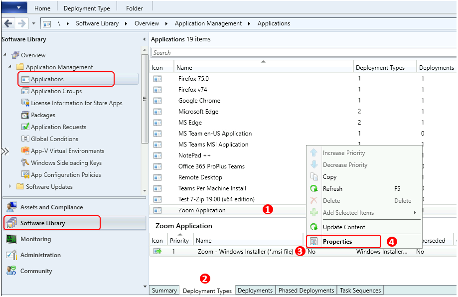 Select Properties - SCCM Application User Experience Options | Deployment Type