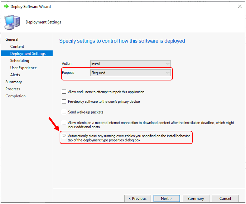 Automatically close any running executables you specified on the install behavior tab of the deployment type properties dialog box