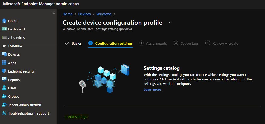 AVD Auto Feed Registration Intune Policy Setup Default Connection URL Options