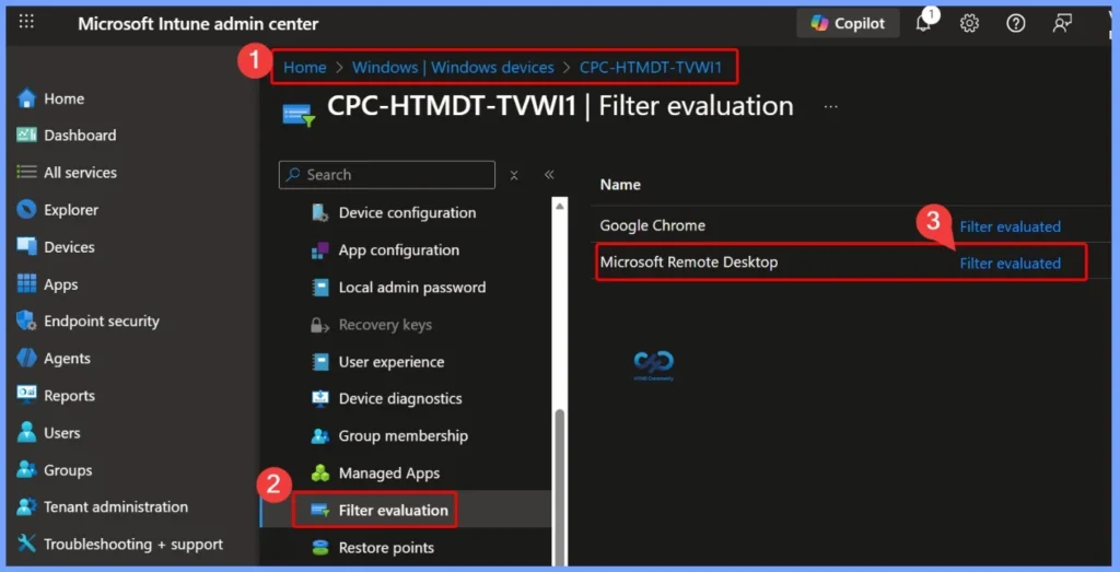 Intune Filter Evaluation Report Options Available For Troubleshooting - Fig.1